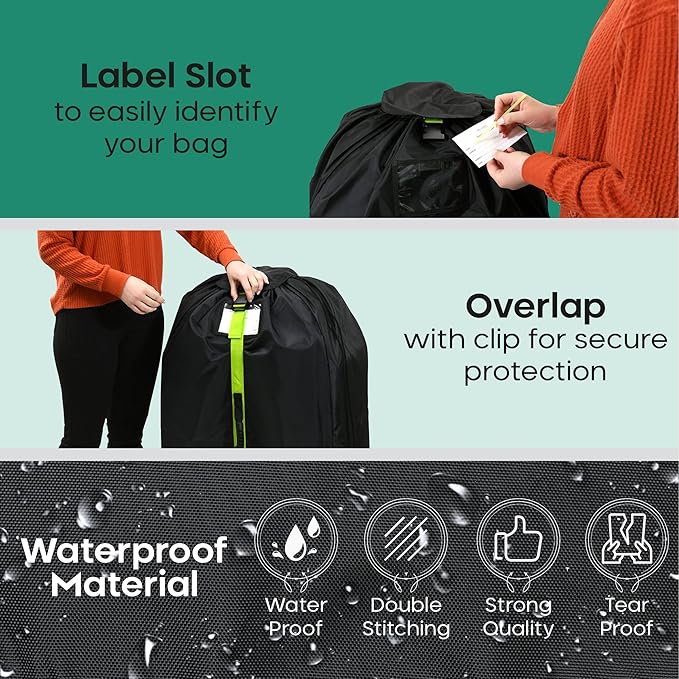reperkid Large Stroller Bag for Airplane Travel, Black & Green, 47" H x 24" W x 15" D, Fits Most Large, Single, Double, Jogging Strollers ??Premium Waterproof Cover, Adjustable Shoulder Straps