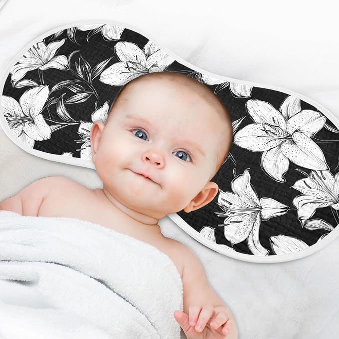 vvfelixl Black White Lily Burp Cloths for Baby Boy Girls Baby Washcloths Burp Rags 1 Pack