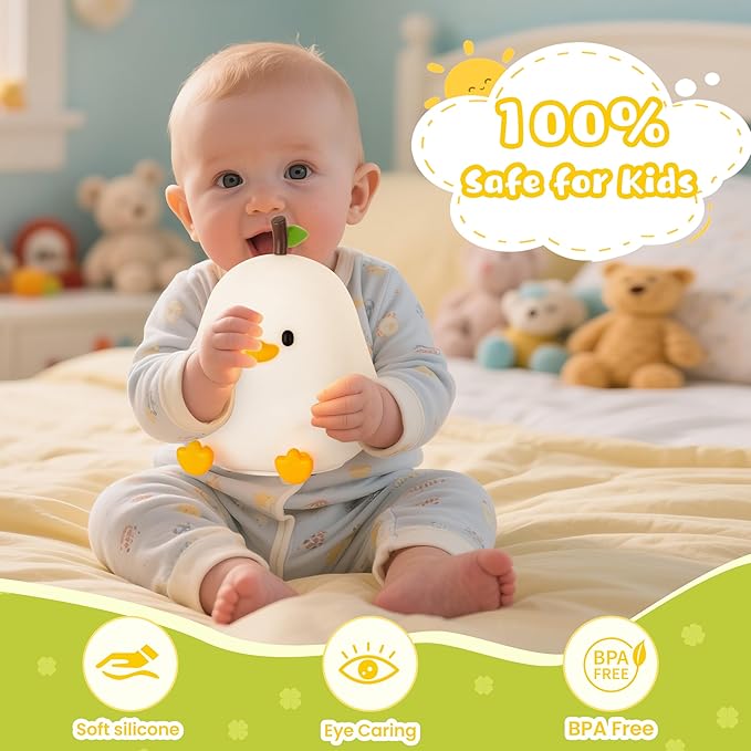 Night Light for Kids, Rechargeable Dimmable Silicone LED Nightlight with 7 Colors, Baby Nursery Night Lamp, Touch Squishy Lamp, Cute Gifts for Girls, Boys, Toddler Room Decor, White Duck