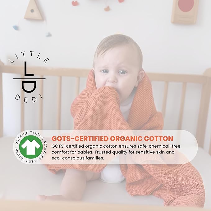 100% Organic Cotton Baby Knitted Blanket with Gift Box - Soft Toddler, Crib, Stroller Blanket - Neutral Swaddle and Receiving Blanket for Newborns, 30"x40", Harvest Pumpkin