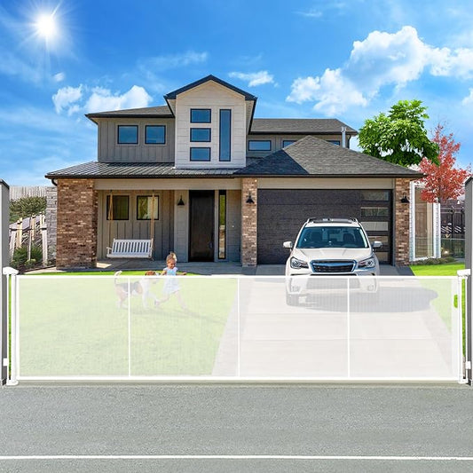 160" Retractable Baby Gates Extra Wide Dog Gate, Long Child Safety Gate, 37" Tall Toddler Pet Gate Mesh Gate with Reinforced Strips for Doorways, Stairs, Hallways, Outdoor & Indoor Large Openings
