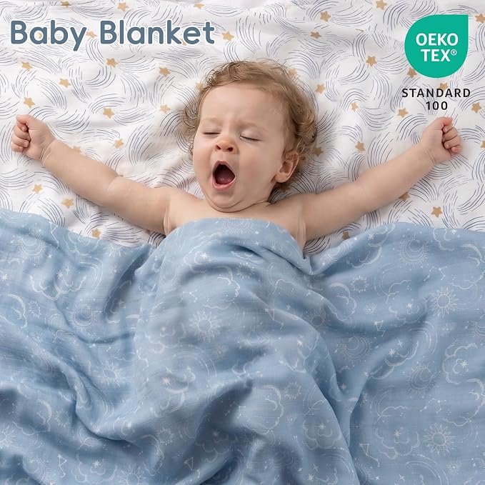 david's kids Muslin Swaddle Blankets, 4 Pack Organic Cotton Baby Blankets, Breathable Soft Receiving Blanket for Boys Girls, Newborn Essentials, Large 47 x 47 inches, Star