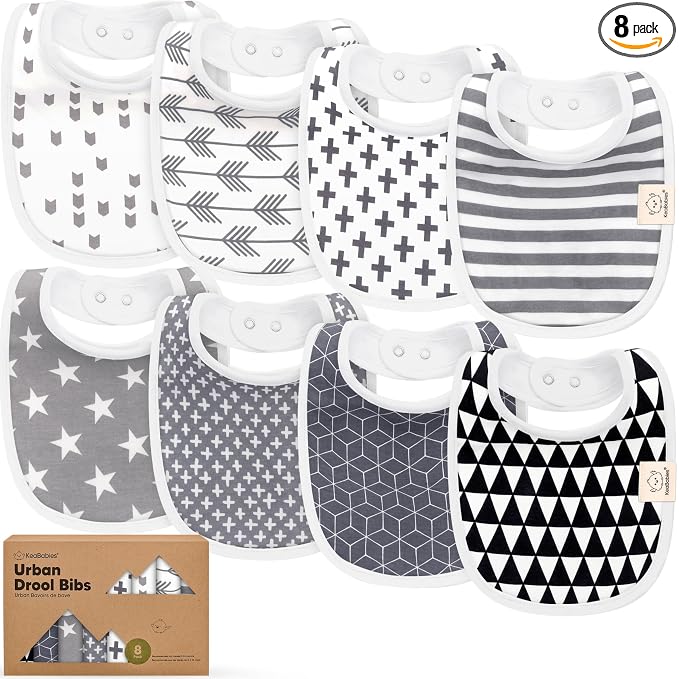 8-Pack Organic Baby Bibs for Boys, Girls - Soft Cotton Drooling and Teething Bibs for Baby Girl & Boy, Extra Absorbent, Easy To Clean & Put On for Toddler, Newborn, Infant 0-24 Months(Grayscale)