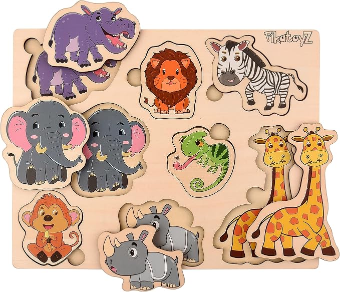 Pikatoyz® Wooden Puzzles for Toddlers 1-3 – Montessori Educational and Learning Toys – Wooden Baby Puzzle for Kids 1 Year and Up – Developmental Toys – Baby Puzzles for Early Learning