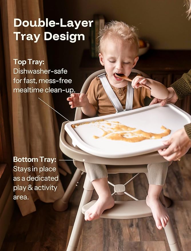 HARPPA 2 in 1 Baby High Chair for Babies and Toddlers, Convertible High Chairs with Removable Double Tray, Waterproof PU Seat Cushion, Anti-Slip Footrest and 5-Point Harness for 6??6 Months, Beige