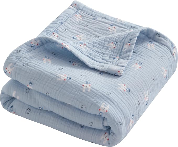 NTBAY Muslin Toddler Blanket, 4-Layer, 42x60 Cozy Preschool Nap Blanket, Soft Breathable Nursery Blanket for Toddlers and Kids, Cloudy Bunny