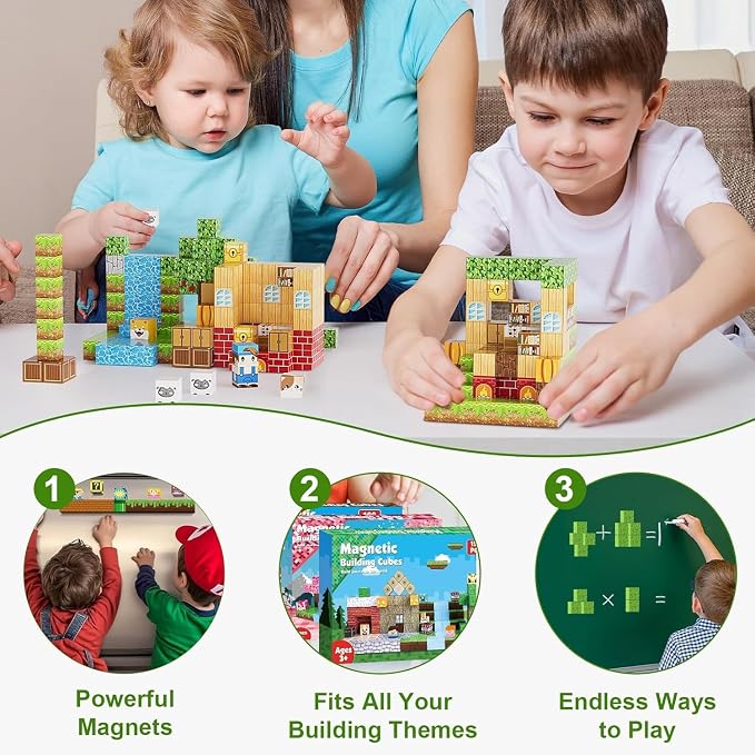 100PCS Magnetic Blocks, Magnetic Building Blocks, 0.98in Magnetic Building, STEM Game Stacking Toys for Kids, Birthday Gifts for Boys and Girls Age 3+ Years Old