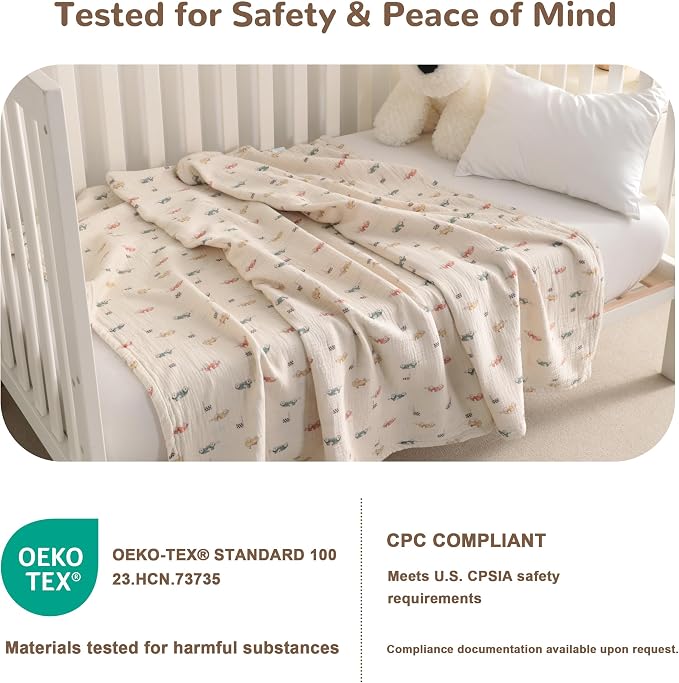 NTBAY Muslin Toddler Blanket, 4-Layer, 30x40 Soft and Breathable Receiving Blanket for Newborns and Infants, Crib Stroller Travel Use, Retro Race Car