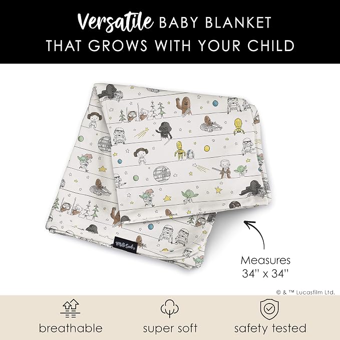 Milk Snob Star Wars Infant Boy/Girl Swaddle Blanket, Soft Receiving, Security and Play, Perfect for Summer, Toddler Infant Newborn Bedding, Baby Shower, Baby Registry Gift (Precious Padawans)