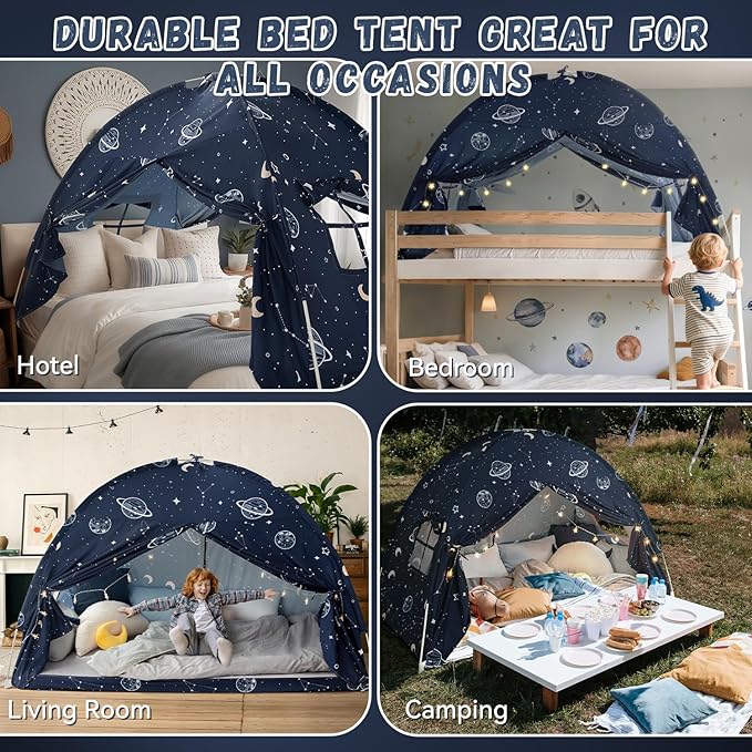 Full Size Bed Canopy Tent, Galaxy Space Kid Bed Tent, Bed Tents Full Boy Floor Privacy Sleeping Tent for Toddler Birthday Toy House Gift