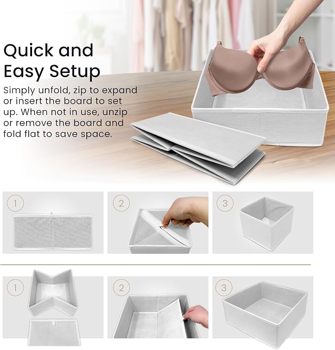 Reli. Drawer Organizer Clothes (14 Pack) | Organization for Dresser, Closet, Nursery, Baby Clothes | Foldable Fabric Dresser Dividers for Bra, Underwear, Socks (White)