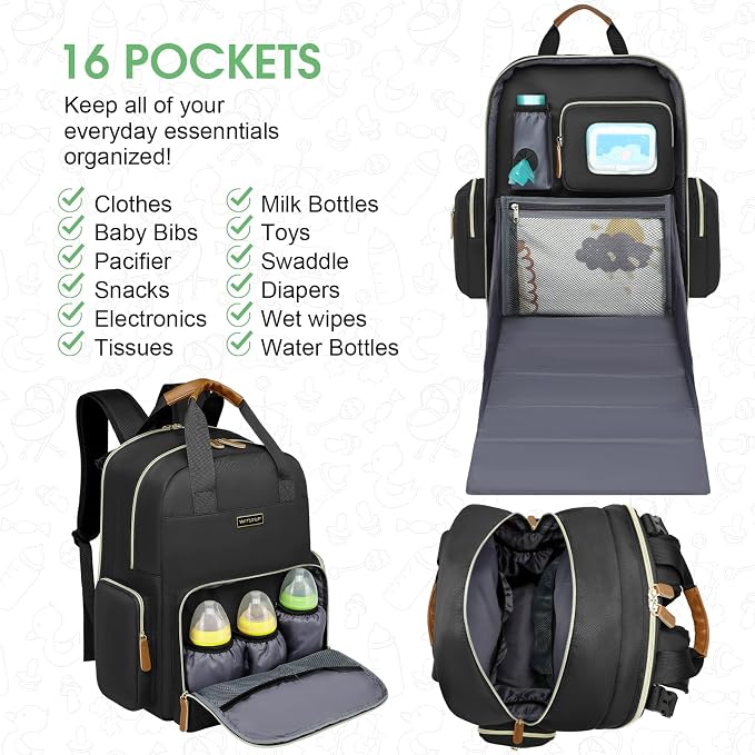 Diaper Bag Backpack with Changing Station, Baby Diaper Bag Organizer for Moms Dads Large Baby Changing Bags