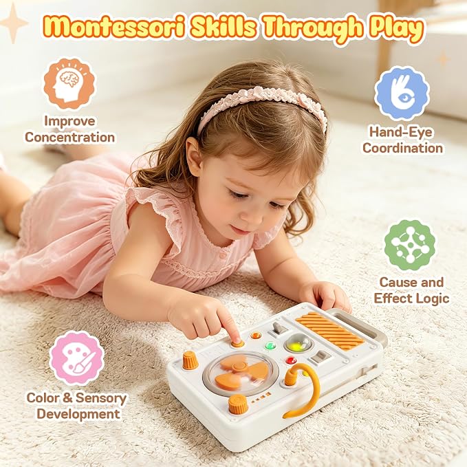 Montessori Busy Board Toys for Toddlers 1-3, LED Light Switches Activity Sensory Toys for 1 2 3 Year Old, Toddler Travel Learning Educational Toys for 1 Year Old Girl Boy Birthday Gifts