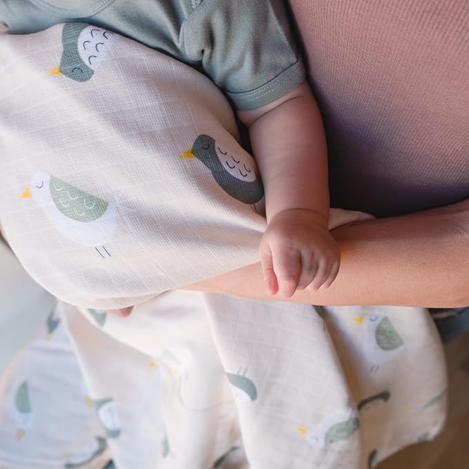 Organic Muslin | Cotton Blanket, Kids, Baby, Quilt, Triple Layer Muslin, Bed, Crib, GOTS Certified, 100% Organic Cotton (Bird)