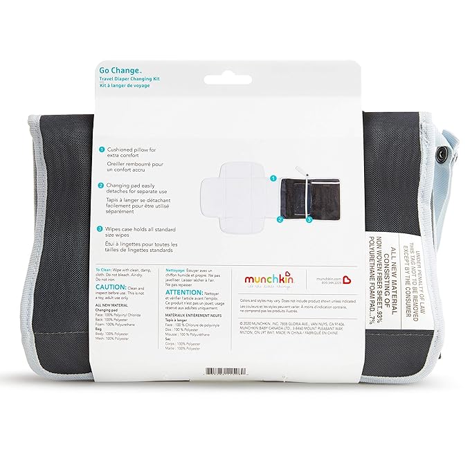 Munchkin® Go Change??Portable Diaper Changing Kit with Changing Pad and Wipes Case, Grey