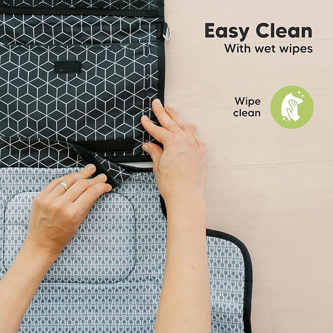 KeaBabies Portable Diaper Changing Pad, Travel, Car - Large Waterproof Baby Changing Mat, Wipeable, Padded, On The Go Travel Diaper Clutch Bag, Easy to Use Pockets for Newborn Essentials (Black Geo)