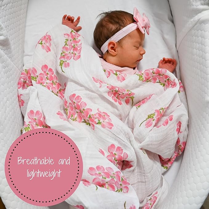 LollyBanks Baby Swaddle Blanket, 100% Muslin Cotton Muslin Blankets for Girls, Large 47 x 47 Inches Soft and Breathable Swaddles for Newborns, Baby Receiving Blanket, Registry (Flower and Bird 2 Pack)