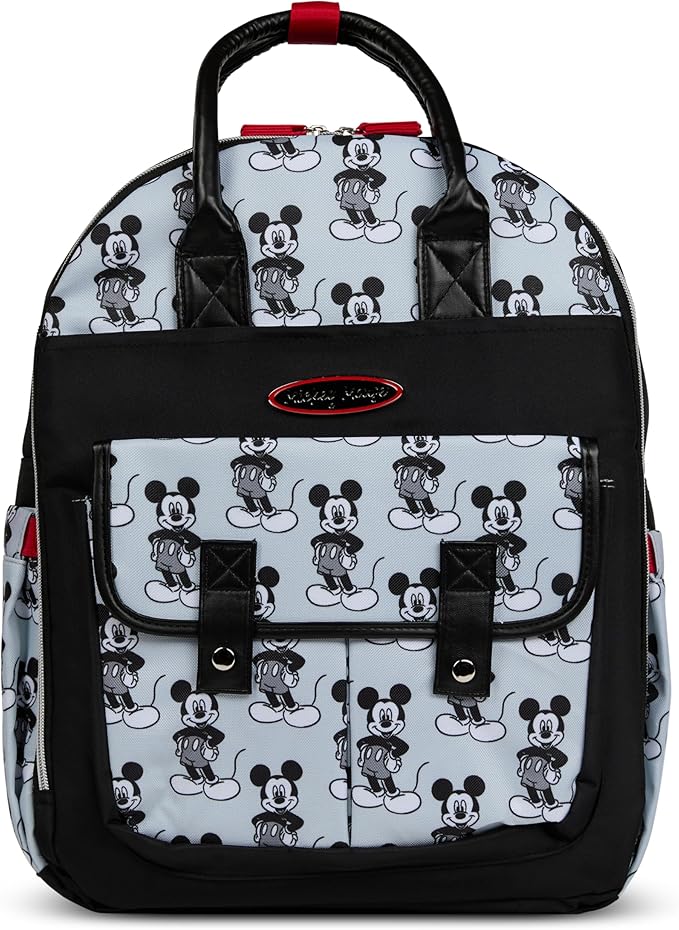 Disney Diaper Bag Backpack with Changing Pad Mickey Mouse ??16??Nylon Baby Bag for Parents, Insulated Bottle Holders, Multiple Storage Pockets