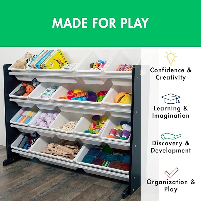 Humble Crew Supersized Toy Storage Organizer with 16 Removable Bins, Black/White ??Large Toy Storage for Toddlers Ideal for Kids' Rooms, Playrooms, and Nurseries - Modern Toy Bins for Kids