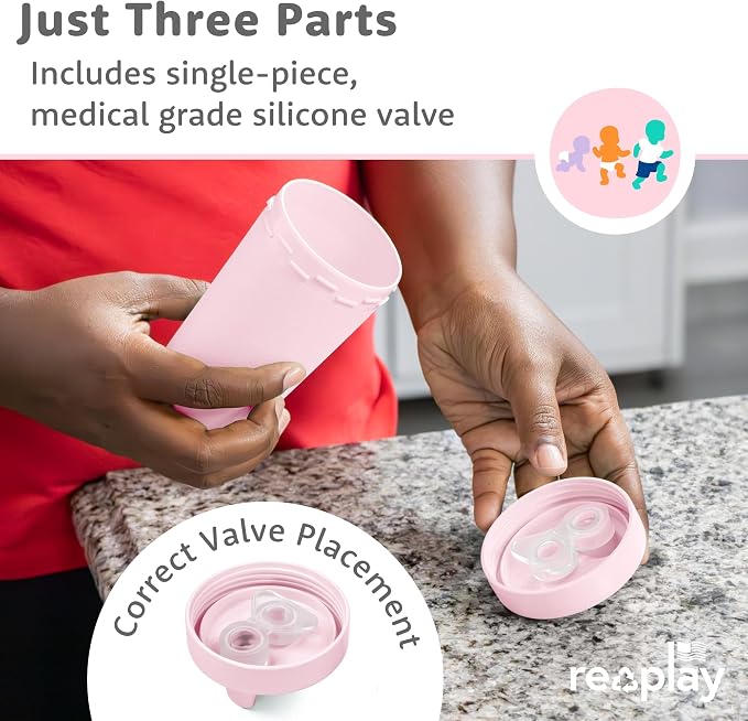 Re-Play Spill-Proof Sippy Cups for Toddlers - Kids Reusable 10 Oz Set of 3, Dishwasher & Microwave Safe, Made in USA, Modern Pink