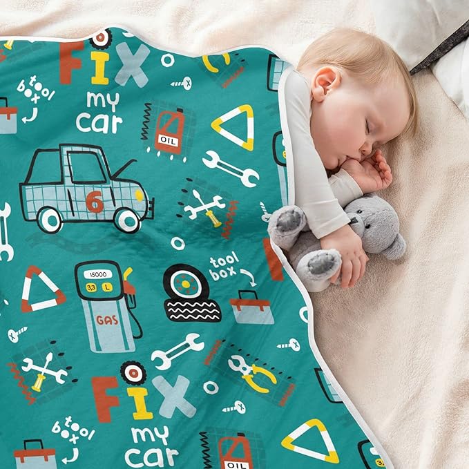 Ollabaky Car Mechanic Equipment Tools Baby Blanket for Boys Girls Cotton Throw Blanket Swaddle Blanket for Nursery Crib Stroller Receiving Blanket Infant Toddler Unisex 30"x40"
