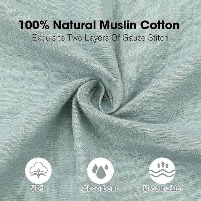 Little Grape Land Muslin Swaddle Blankets 47''x47'' 4 Pack, 100% Cotton Large Size Baby Swaddles for Newborn, Soft Breathable Baby Blankets for Newborns, Green