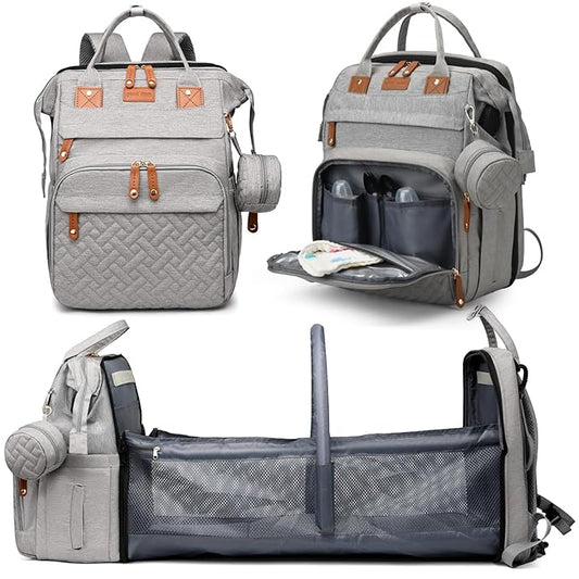 Diaper Bag Backpack with Changing Station, Large Diaper Bag For Boys And Girls, Multifunctional Waterproof Travel Diaper Backpack, Baby Bag with USB Charging Port for Moms Dads, grey