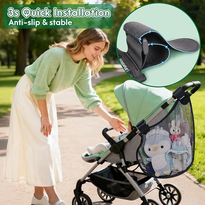 Guiseapue Side Sling Stroller Cargo Net: Universal Travel Stroller Organizer Attachment, Stroller Caddy Anti-Tipping Design, Mesh Storage for Baby Essentials, Fits Uppababy, Nuna, Butterfly, Graco