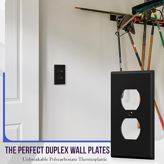 ENERLITES Duplex Receptacle Outlet Wall Plate, Size 1-Gang 4.50" x 2.76", Unbreakable Polycarbonate Thermoplastic, UL Listed, 8821-BK-20PCS, Black (20 Pack)