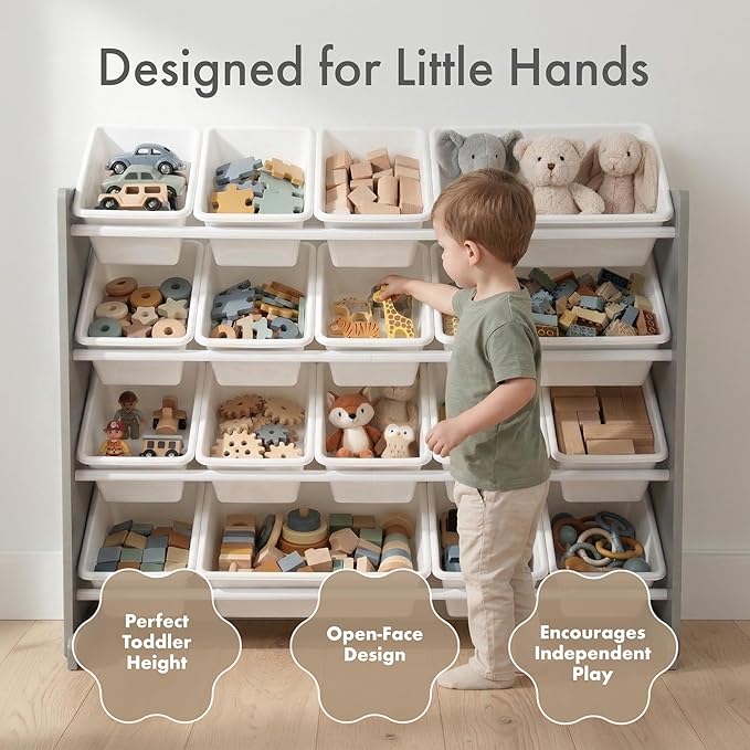 Humble Crew Supersized Toy Storage Organizer with 16 Removable Bins, Grey/White ??Large Toy Storage for Toddlers Ideal for Kids' Rooms, Playrooms, and Nurseries - Modern Toy Bins for Kids