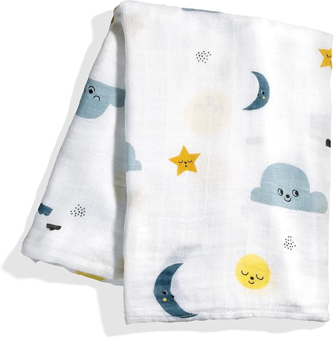 Rookie Humans Super Soft Viscose from Bamboo Muslin Swaddle Blankets for Baby Girls and Boys ??Silky Soft - 47 x 47 inches Swaddling Blankets - Newborn Baby Essentials, Moon & Stars