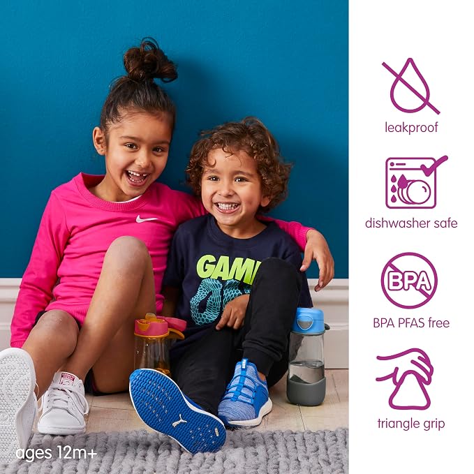 b.box 20oz Sport Spout Kids Water Bottle for School, Sports, Daycare - No-Straw Design for Easy Cleaning - Leakproof - Ergonomic Triangle Grip - Dishwasher Safe, BPA Free, PFAS Free - Lilac Pop