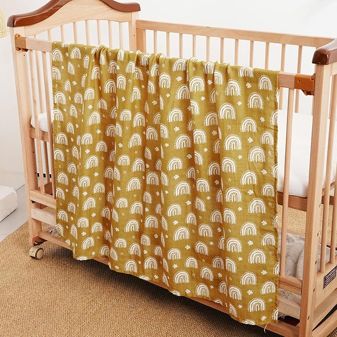 4 Set Muslin Swaddle Blankets for Newborn Baby Boys, Girls,Receiving Blankets-Cute Soft Print Baby Towel Wrap 120x110cm Baby(White)