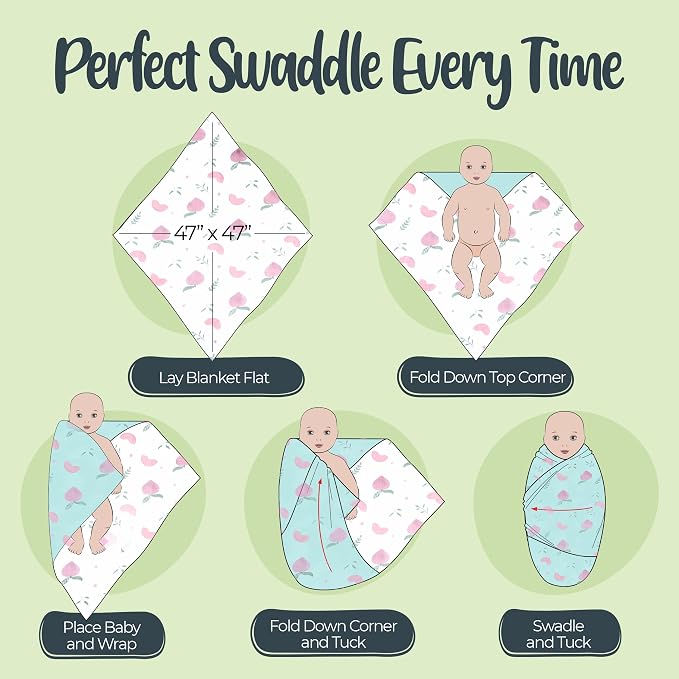 BabySparrow Muslin Swaddle Blankets 3-Pack – Pink Bird 47x47 Cotton Baby Swaddles for Newborns, Soft Breathable Receiving Blankets & Newborn Essentials, for Girls & Boys