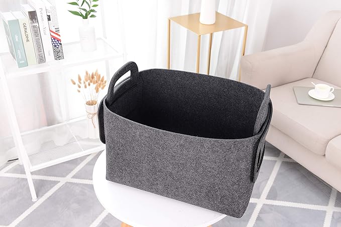 Storage Basket Felt Storage Bin Collapsible& Convenient Box Organizer with Carry Handles for Office Bedroom Closet Babies Nursery Toys Laundry (Dark grey, 19.9inch（L）Ã?3.6inch（W）Ã?2.6inch（Hï¼?