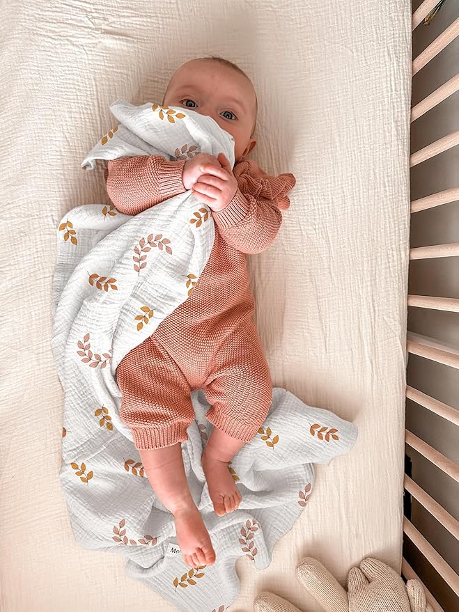 Muslin Swaddle Blankets, Swaddle Blanket for Baby Girls and Boys, Baby Receiving Blankets, Baby Essentials, Suitable for Neutral Newborns and Crib Essentials, Large 40 x 36 inches (Leaf)