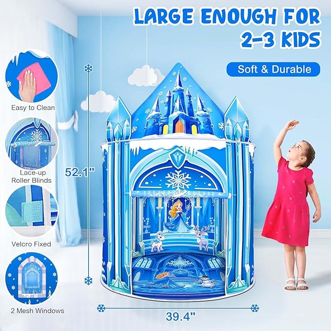 Mnagant Princess Play Tent,Kids Toys for Girls,Ice Castle Kids Tent Indoor and Outdoor, Large Imaginative Playhouse 51" X 40" with Carrying Bag for 3-12 Years Old Girls Gift
