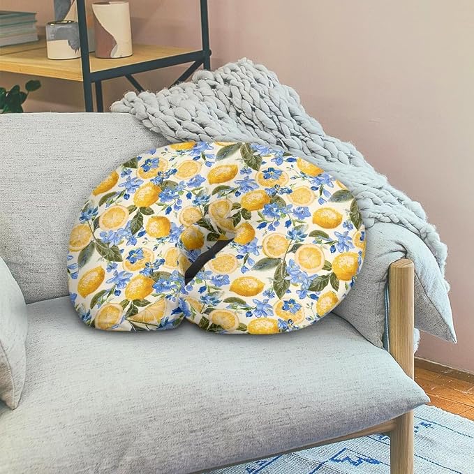Lemon Floral Nursing Pillow Cover, Stretchy Soft Fabric Removable Covers for Breastfeeding Pillows Safely Fits On Standard Infant Nursing Pillows