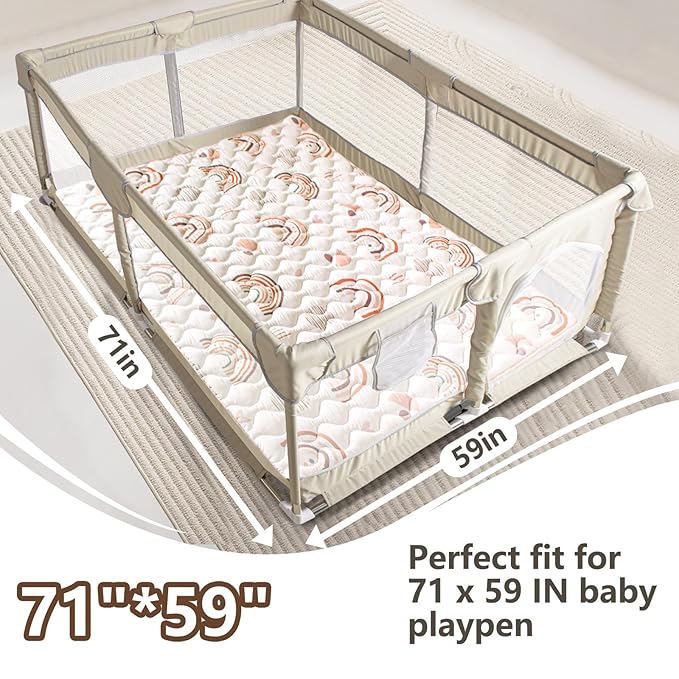 Baby Play Mats for Floor, 71?�x59??Upgraded Thickness & Larger Super Soft Playmat for Babies and Toddlers, Foldable Washable, Upgrade Anti-Slip Crawling Mat for Playpen(Boho Rainbow)