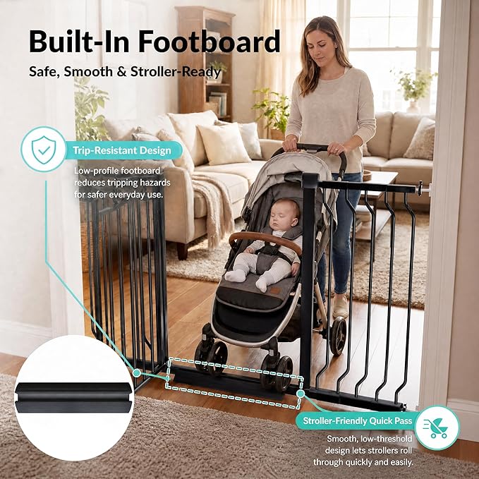 62.5"-71.6" Extra Wide Baby Gate & Dog Gate,Pressure Mounted No Drilling Pet Gate for Doorways & Large Openings, with Walk-Through, Auto-Close & Dual-Direction Swing, Black