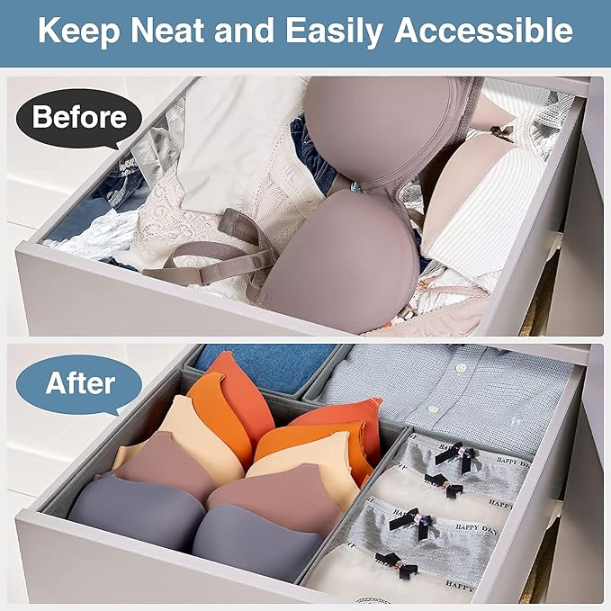 Criusia Drawer Organizer Clothes, 8 Pack Underwear Organizer, Foldable Closet Organizers and Storage Dresser Dividers for Clothes, Socks, Scarves, Ties (Gray)