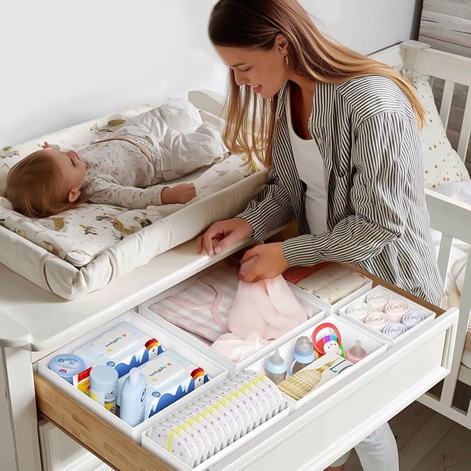 DIMJ Drawer Organizer Clothes - 20 Pack Closet Drawer Organizer Bins for Baby Clothes Storage, Fabric Dresser Organizer for Nursery Bedroom, Foldable Small Drawer Dividers for Underwear Socks