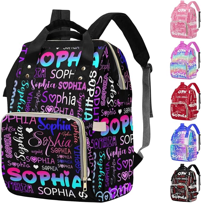 M YESCUSTOM Custom Diaper Bag Backpack for Girls Boys Large Capacity with Pockets Personalized Baby Diaper Bags for Mom Waterproof Nappy Baby Bag with Name Mothers Day Gift Black Heart