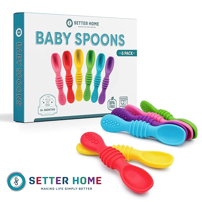 Premium Silicone Baby Spoons set - 6 Pack,Baby spoon self feeding Training Spoons for Infants & Toddler, First Stage Chewable Baby Led Weaning Utensils, BPA Free, baby feeding essentials