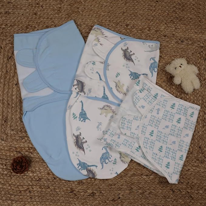 Baby Swaddle Sleep Sack 3 Pack, Organic Cotton Newborn Swaddle Wraps for 0-3 Months, Adjustable Wings, Breathable Soft Swaddling Blankets for Infant Boys Girls, Baby Sleep Essentials