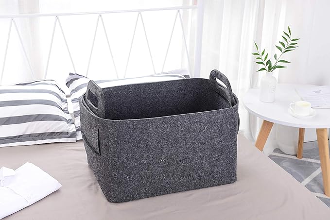 Storage Basket Felt Storage Bin Collapsible& Convenient Box Organizer with Carry Handles for Office Bedroom Closet Babies Nursery Toys Laundry (Dark grey, 17.9inch（L）Ã?2.2inch（W）Ã?1.6inch（Hï¼?