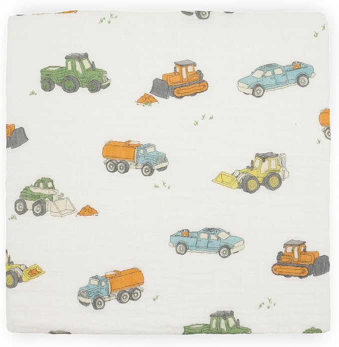 Little Unicorn Muslin Swaddle Blanket for Newborns & Infants | Soft & Breathable Fabric | Set of 3 Baby Blankets for Swaddling, Nursing, Shower Gifts (Work Trucks)
