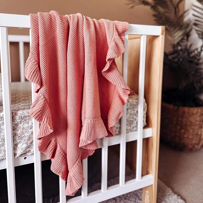 Embroidery Name Knit Baby Blanket, 30x40in Personalized Baby Blanket for Newborn Girl and Boy, Custom Knit Baby Boy Blanket with Embroidery, Newborn Boy Girl Soft Cotton Knit Blanket (Pink)
