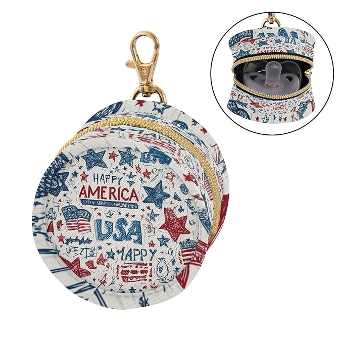 Pacifier Holder with Clip Pacifier Case for Diaper Bag Round Baby Pacifier Pouch Box Bag Portable White Patriotic Stars July 4th
