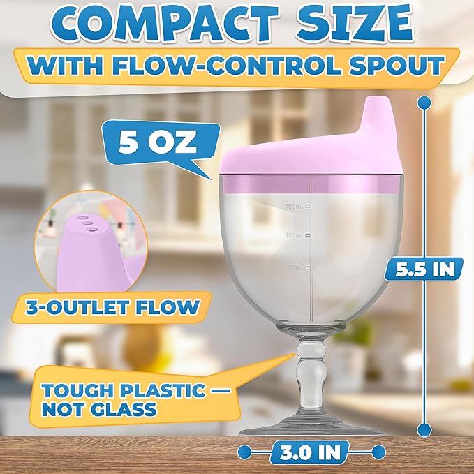 VIKROM Baby Wine Sippy Cup for Toddlers ??Spill-Proof Goblet 5 oz with Lid, Fun Stemware Design, Easy-Grip Pretend Baby Wine Glass Sippy Cup for Toddler Parties, Playtime, Everyday Drinks and Gifts